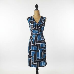 Banana Republic Blue Black Geometric Draped Dress Medium